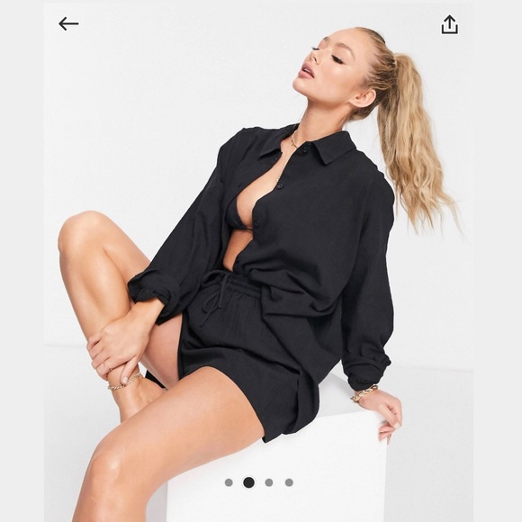 ASOS DESIGN Textured Button Through Beach Shirt In Black NWOT - Picture 2 of 5
